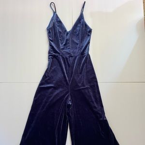 Navy blue velvet pant suit with adjustable straps